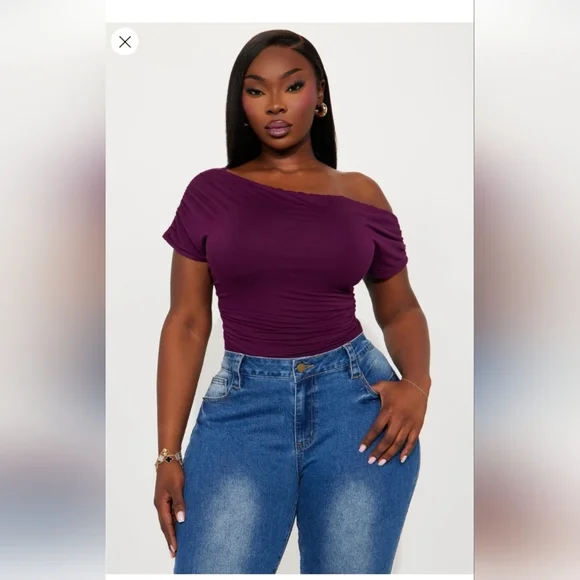Fashion Nova Oksana One Shoulder Bodysuit - Plum Size 1X (14/16) (NWOT) - Picture 4 of 15